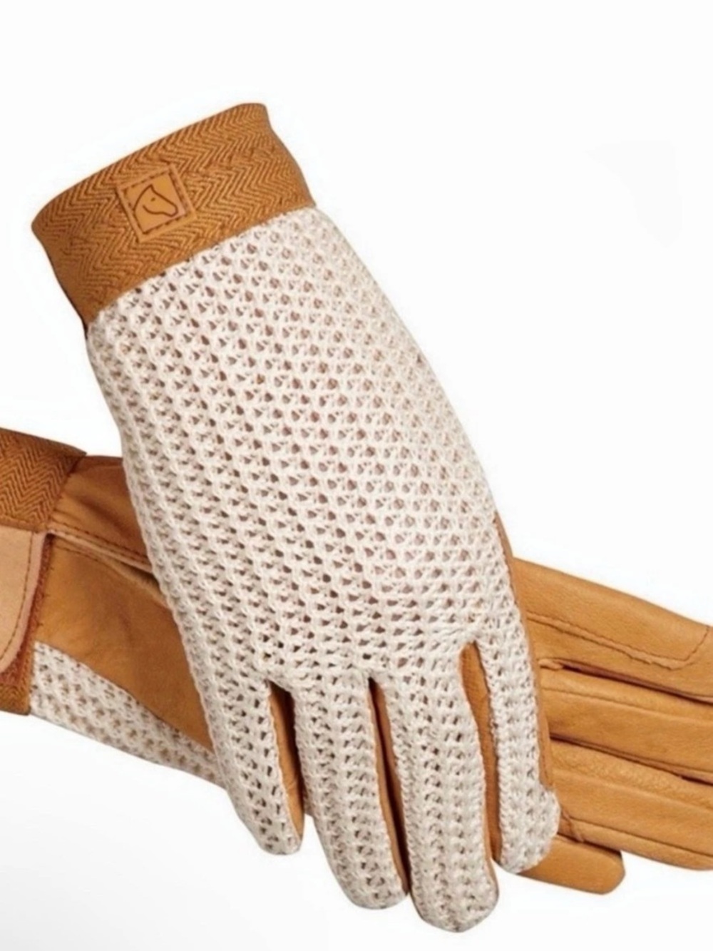 SSG Lycrochet Ultraflex Horseback Riding Gloves Leather White & Brown Size 6